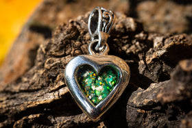 Petite Sterling Silver Heart Pendant with green opal. Jewelry for ash, Silver necklace for ash, jewelry for pet ash, cremation jewelry, memorial jewelry