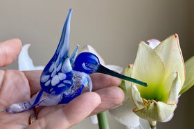 blue hummingbird with cremation ash