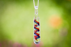 Dark Blue and Red Cylinder Pendant with Infused Cremation Ash