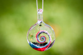 Light Blue and Red Spiral Pendant with Infused Cremation Ash