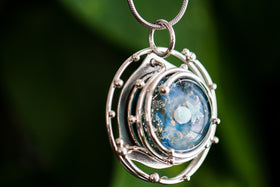 Caged Glass Galaxy Pendant with Two Opals