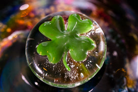 glass shamrock touchstone with cremains