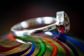 Side view of the Silver Cup Ring with purple, red, and green opal. Ring for ash, Ring for pet ash, Cremation jewelry, Jewelry for ash, Jewelry for pet ash