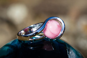 Sparkle Ring with 12mm Opaque Glass Marble Infused with Cremains