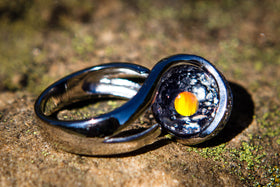 Sparkle Ring with Opal 12 mm Marble and Cremation Ash