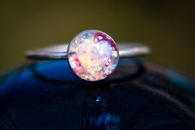 cremation ring opal heart and in hot pink and white, ring for ash, jewelry for ash, cremation jewelry, memorial jewelry, pet ash jewelry