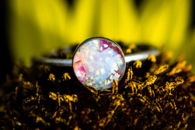 cremation ring opal heart and in magenta and white, ring for ash, jewelry for ash, cremation jewelry, memorial jewelry, pet ash jewelry 