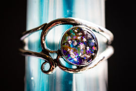 Silver Circle Ring with blue, purple, and green opal. Ring for ash, Ring for pet ash, Cremation jewelry, Jewelry for ash, Jewelry for pet ash