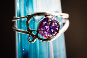 Silver Circle Ring with purple and blue opal. Ring for ash, Ring for pet ash, Cremation jewelry, Jewelry for ash, Jewelry for pet ash 