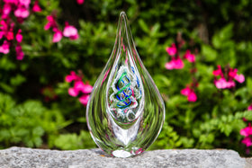 glass flame drop with cremains