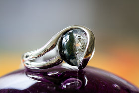 Sterling Silver Ring with 12mm Dichroic Glass Marble Infused with Cremains