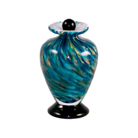 Aegean themed glass urn for cremation ashes