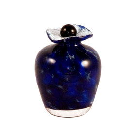 Blue handmade glass urn for cremation ashes of person