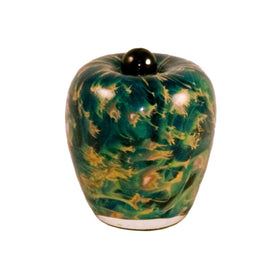 green glass urn for cremation ashes of person