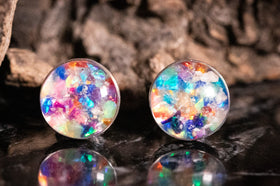 opal stud earrings with cremation ash