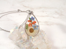 silver flower teardrop pendant