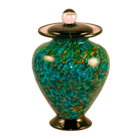 Aegean themed glass urn for cremation ashes