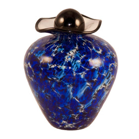 Blue handmade glass urn for cremation ashes of person