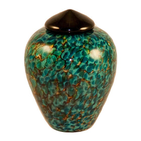 Aegean themed glass urn for cremation ashes