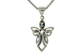 Small Silver Guardian Angel Necklace with Gem