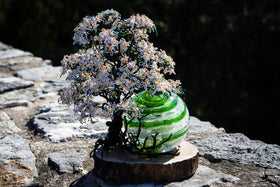 White Dogwood Tree of Life and Sparkle Swirl Orb with Infused Ash