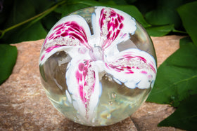 glass flower orb with ashes in glass