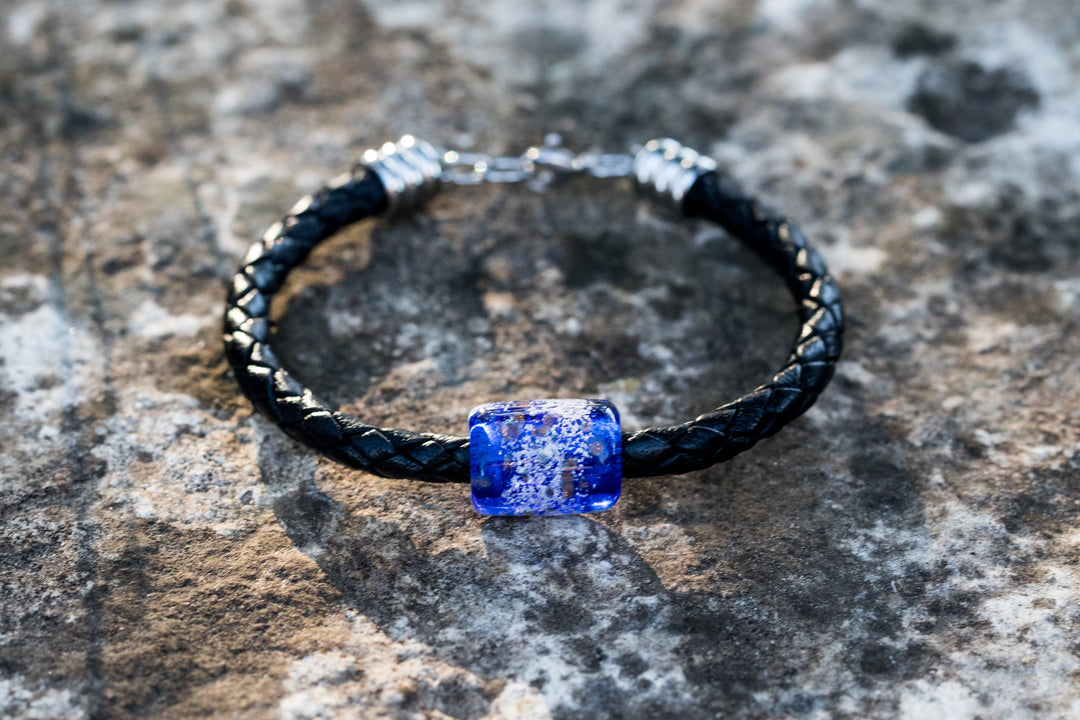 barrel bracelet for cremation ash in blue