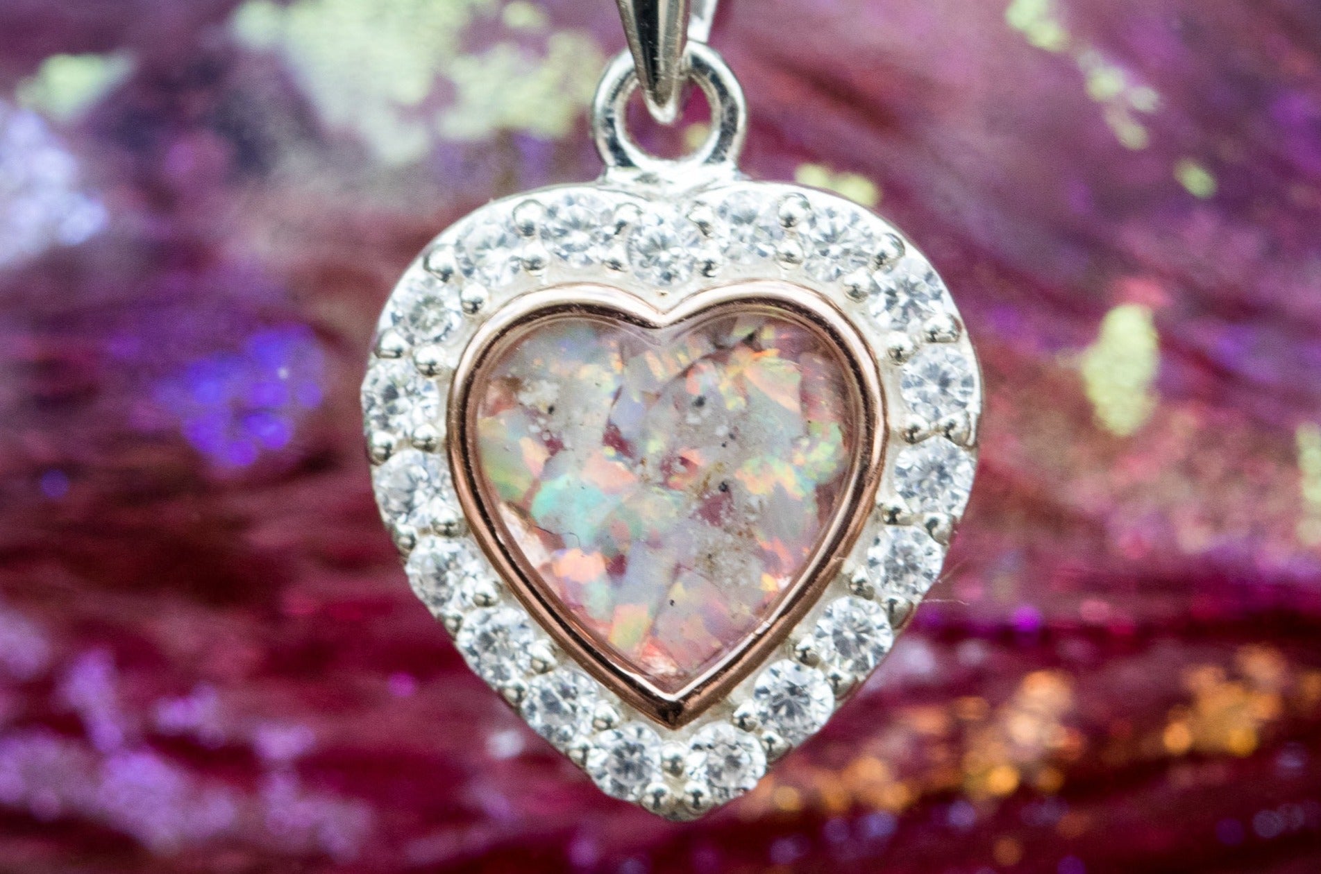 Cremation Jewelry Petite Bedazzled Rose Gold Heart Pendant