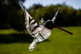 Black and White Glass Hummingbird with Infused Ash