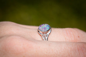 sterling silver ring with light blue and icy purple opal, Ring for cremation ash, remembrance ring, memorial jewelry, Silver Ring for Ash