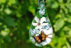 Butterfly Pendant with Flowers and Ash