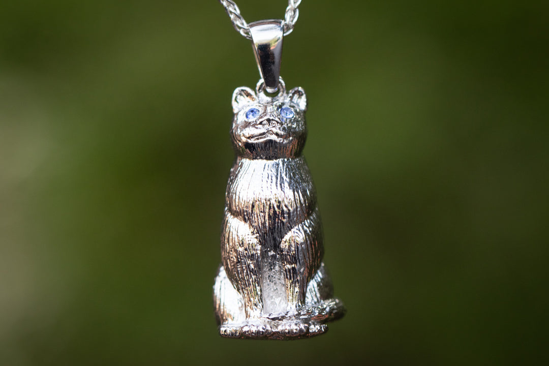 Cat Keepsake Urn, with blue eyes, on chain. Urn Necklace, Necklace for Ash, Pet Cremation Jewelry, Cat Necklace for Ash, Pet Remembrance Jewelry, Silver Necklace for Ash, Silver Cat Necklace