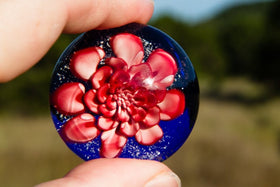 Chrysanthemum Glass Touchstone with Infused Cremains