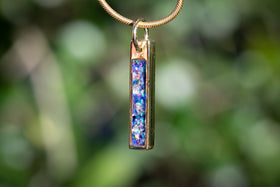 Opal bar pendant with blue and black opal. Necklace for ash, jewelry for ash, necklace for cremains, jewelry for cremation ash.