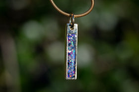 Opal bar pendant with blue and black opal. Necklace for ash, jewelry for ash, necklace for cremains, jewelry for cremation ash.