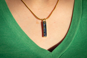 Opal bar pendant with blue and black opal. Necklace for ash, jewelry for ash, necklace for cremains, jewelry for cremation ash.