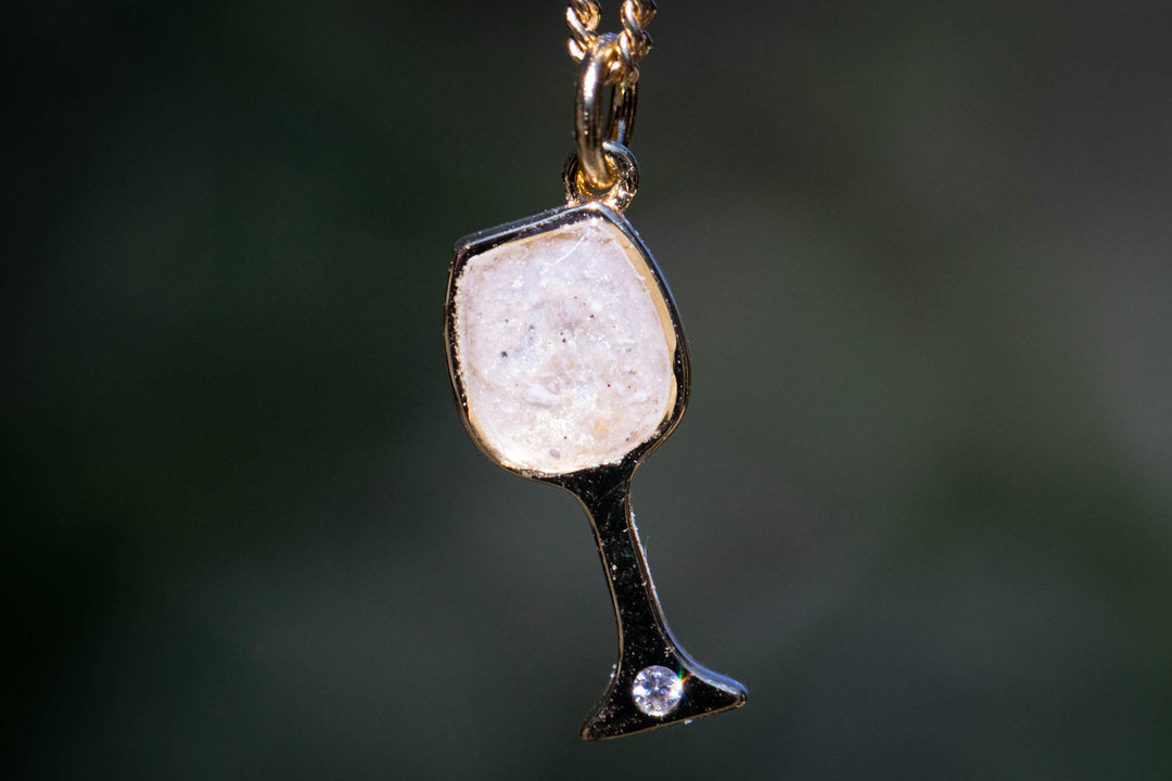 wine charm with cremation ash