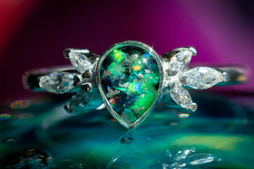 Gemmed Pear Ring in green and teal, Ring for Ash, Cremation Jewelry, Silver Cremation Jewelry, Memorial Ring