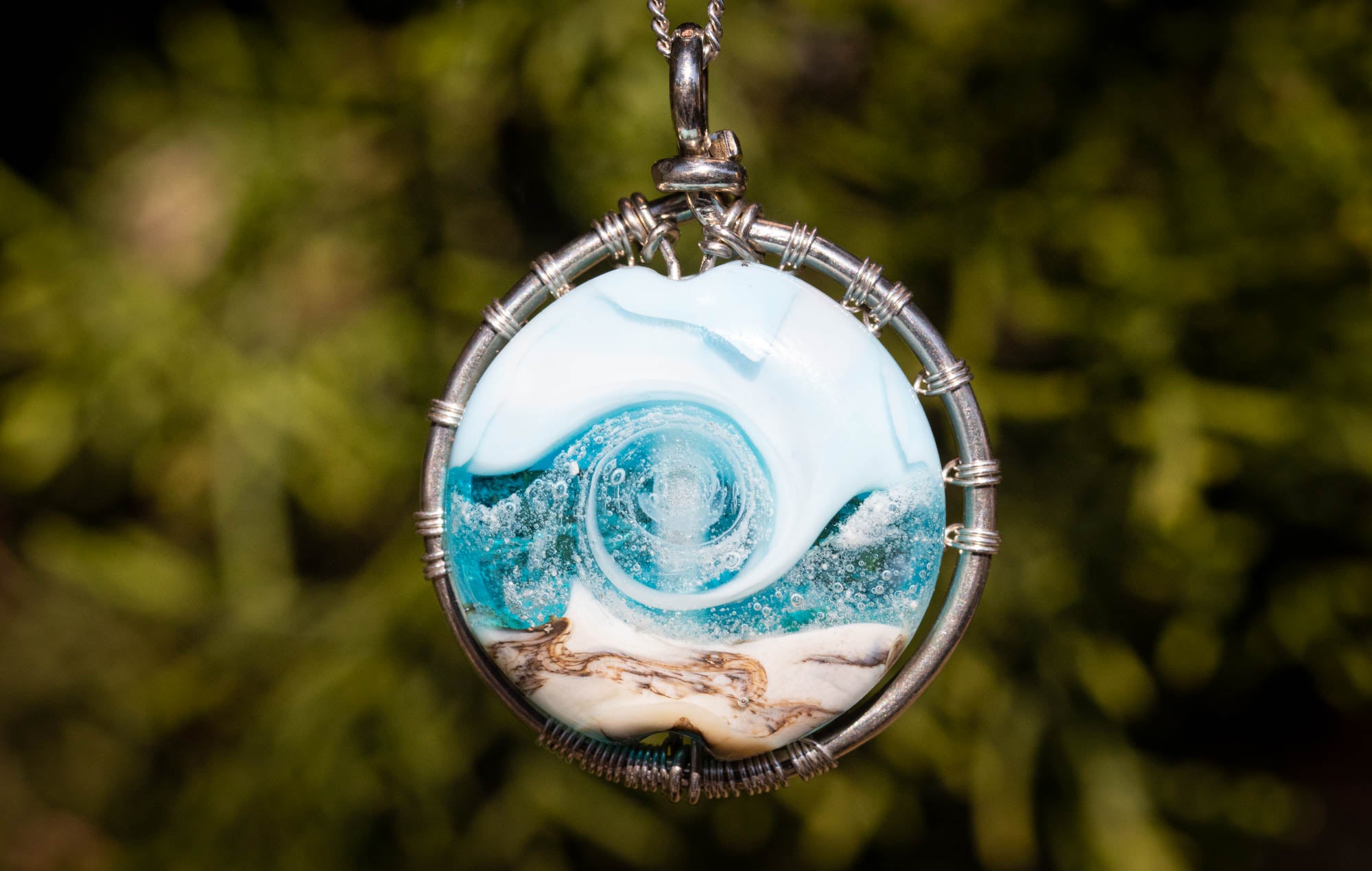 Cremation Jewelry - Ocean Sunrise Tree of Life Pendant with Cremains