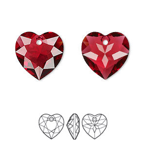 Two red heart shaped faceted crystals with small holes for necklace charms