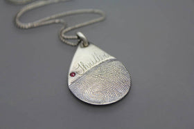 Inscribed Silver Fingerprint and Handwriting Drop Jewelry