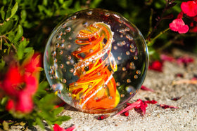 Spiral Bubble Flame Paperweight with Cremation Ashes