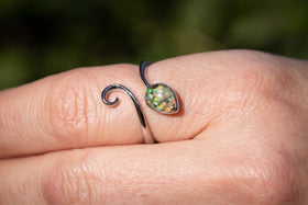 cremation ring floating leaf, green and lime green, Sterling Silver Ring for Ash, Memorial Jewelry, Jewelry for Ash, Adjustable Ring