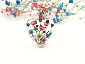 Flower Heart Necklace with Real Flower and Cremains