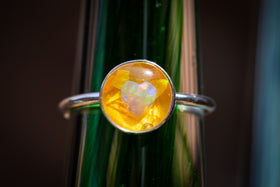 Flower petal opal heart ring, ring for dried flowers, dried flower jewelry