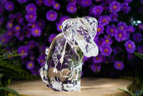 glass dog sculpture with cremation ash