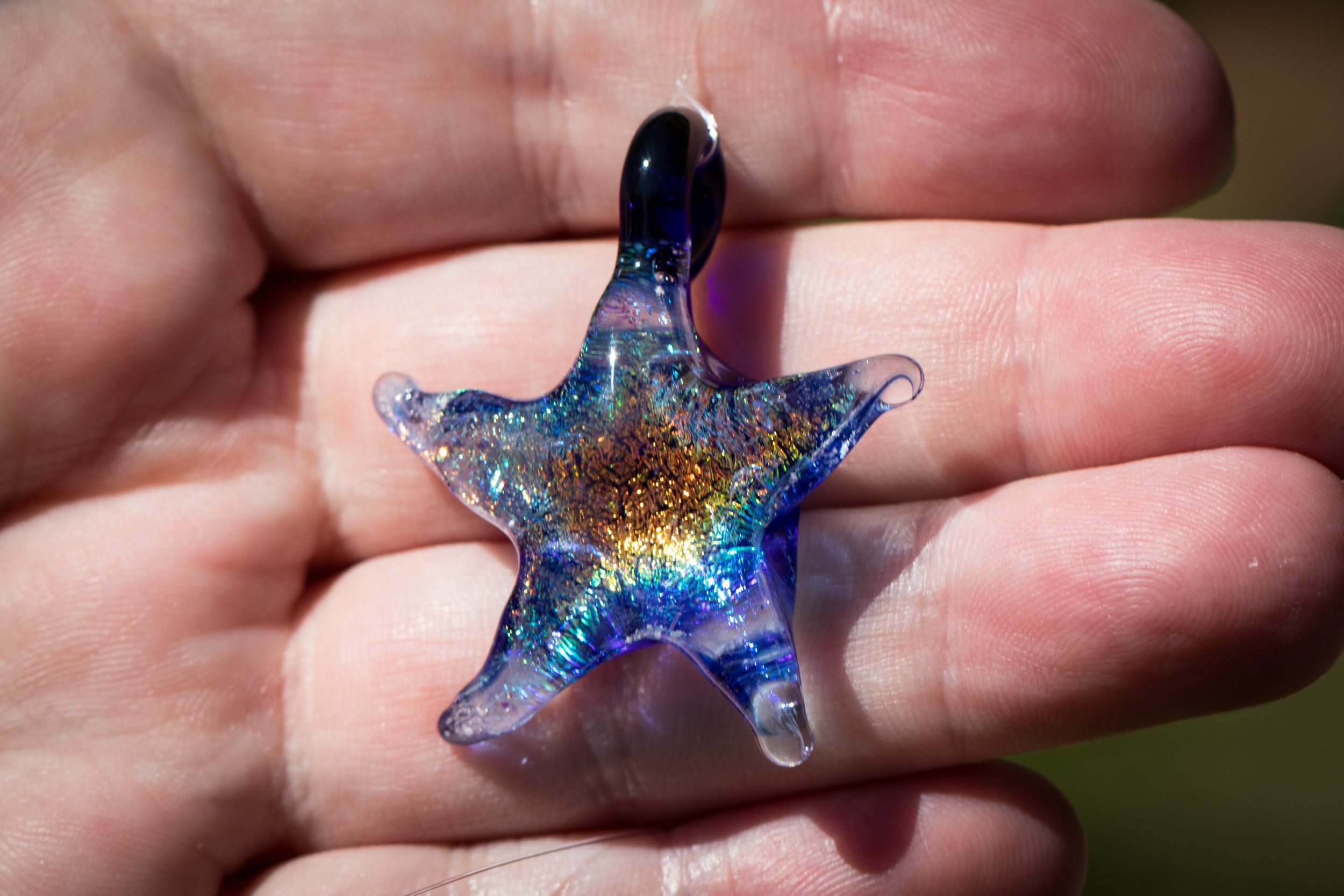 Dichroic Starfish Suncatcher with Cremation Ash - Ashes in Glass