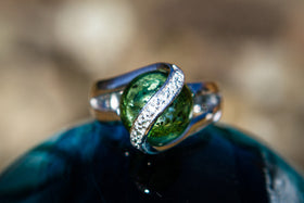 Sparkle Ring with 12mm Glass Marble Infused with Cremains