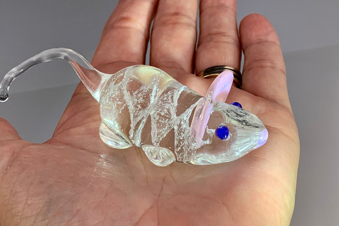 glass mouse with cremation ash