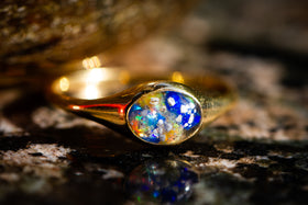 14K Gold Plated Ring with yellow and blue opal. Ring for Ash, Cremation Ash Jewelry, Cremation Ash Keepsake Jewelry, Remembrance Jewelry